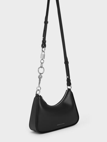 Lane Lock & Key Chain Handle Trapeze Bag, Noir, hi-res