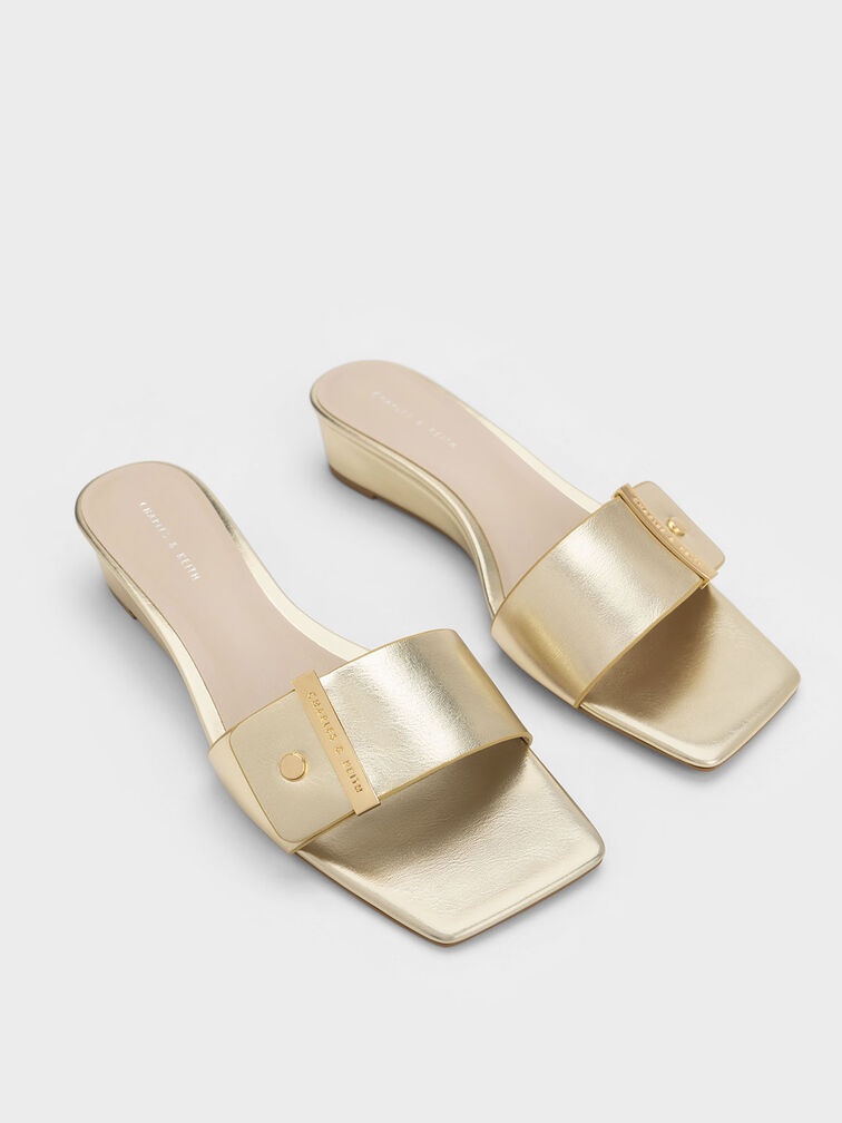 Metallic Accent Square-Toe Wedges, Gold, hi-res