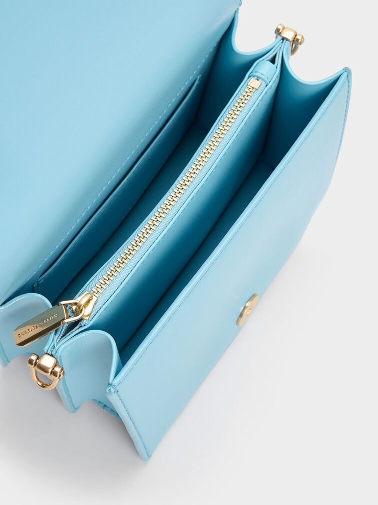 Lock-Motif Geometric Crossbody Bag, Light Blue, hi-res