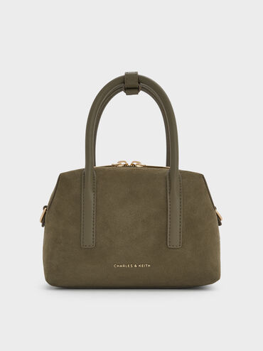 Deyna Recycled Suede Bowling Bag, Deep Olive, hi-res