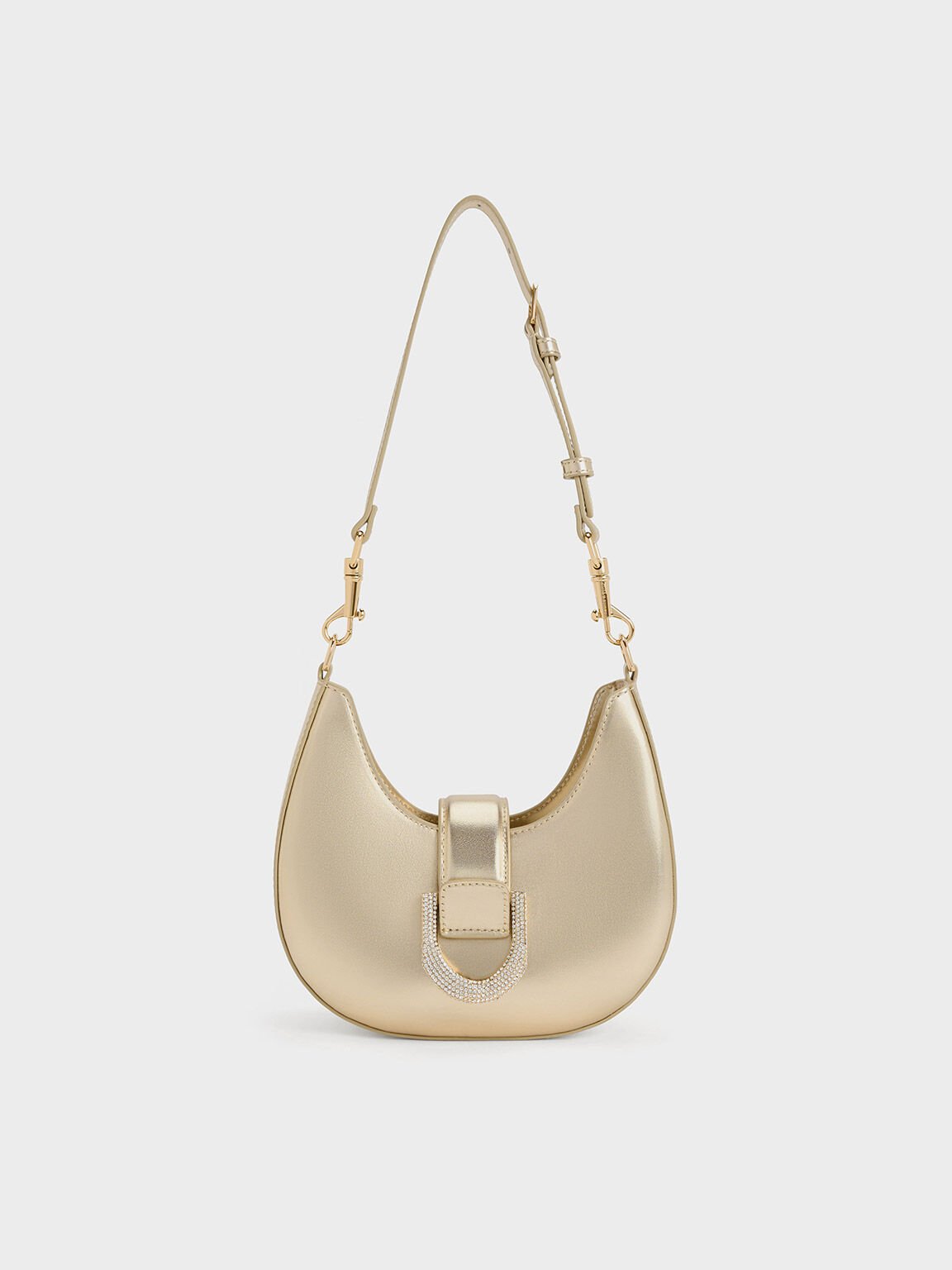 Gold Gabine Metallic Leather Crystal Embellished Hobo Bag CHARLES KEITH IN