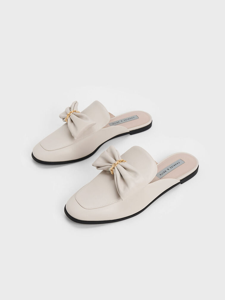 Chain-Link Bow Loafer Mules, Chalk, hi-res