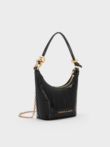Micro Augustine Eel-Effect Chain-Handle Bag, Black, hi-res