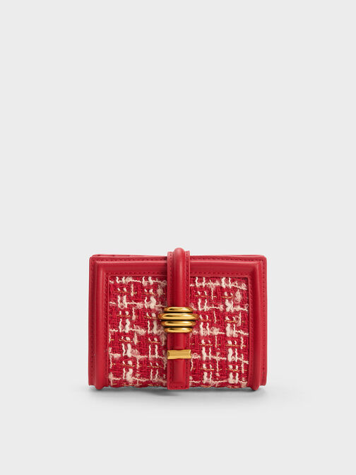 Trudy Metallic Accent Tweed Wallet, Red, hi-res