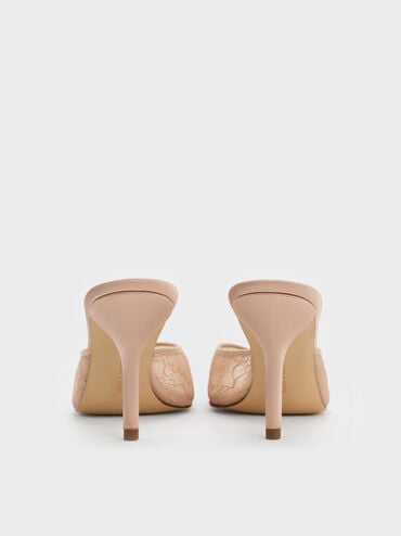 Lace Stiletto Mules, Nude, hi-res