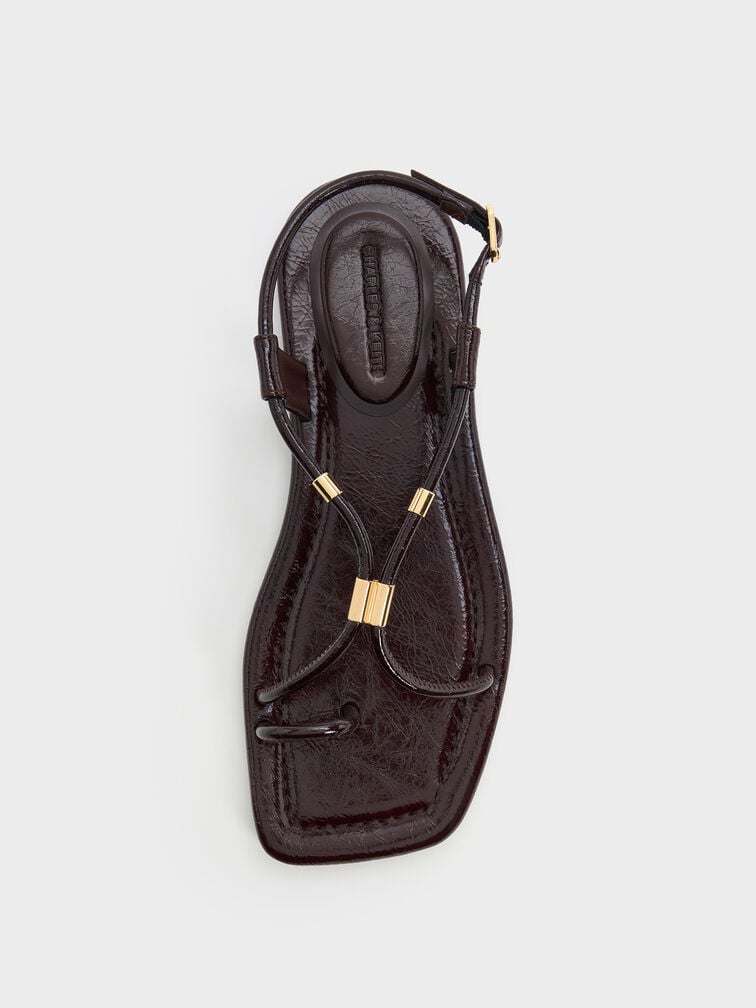 Metallic-Accent Toe-Ring Sandals, Burgundy, hi-res
