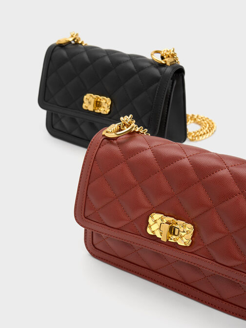 Micaela Quilted Chain Bag, Black, hi-res