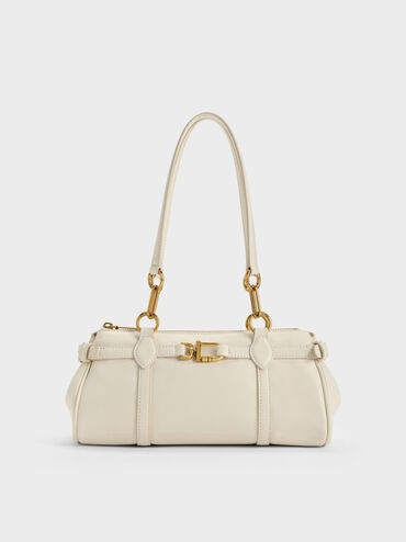 Gwynne Metallic-Accent Elongated Shoulder Bag, Cream, hi-res