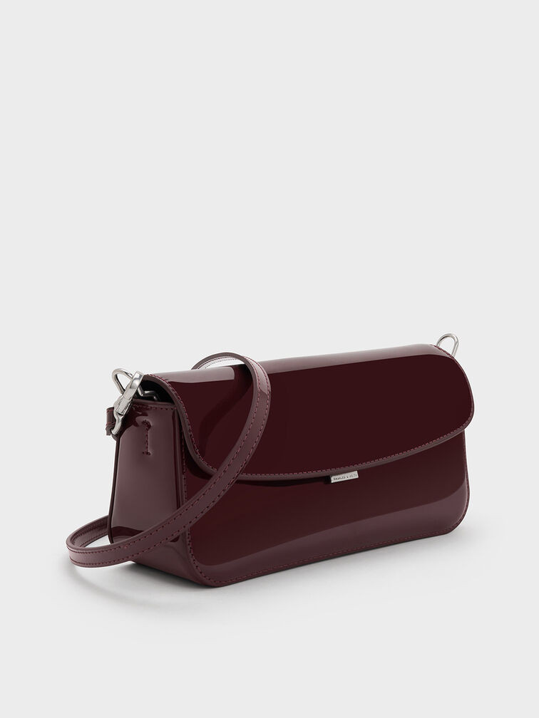 Patent Chain-Handle Shoulder Bag, Burgundy, hi-res