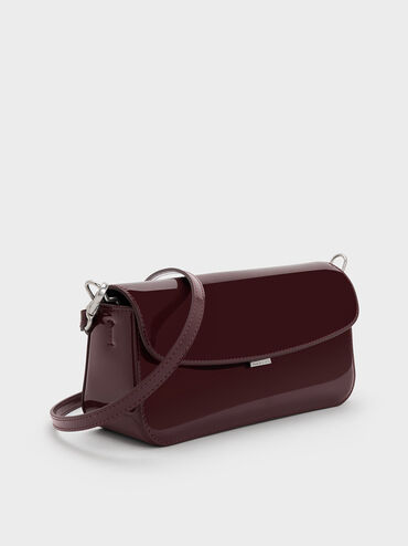 Patent Chain-Handle Shoulder Bag, Burgundy, hi-res