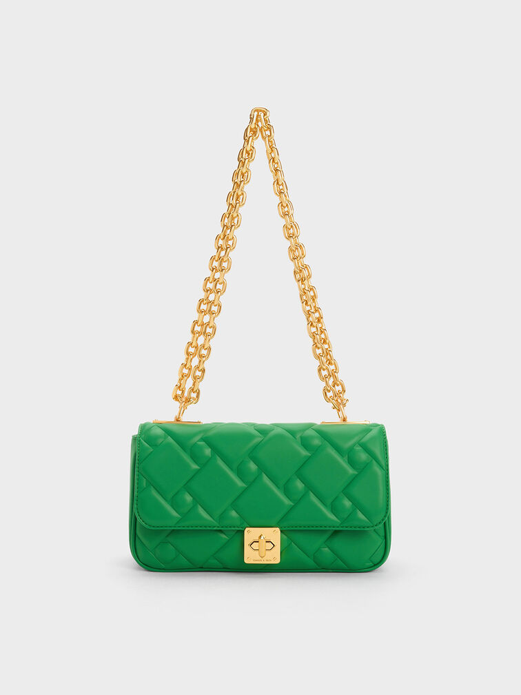 QUILTED SHOULDER BAG WITH CHAIN - Green