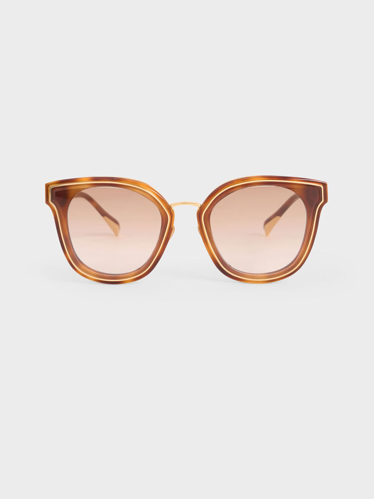 Gold-Trim Rectangular Sunglasses, T. Shell, hi-res