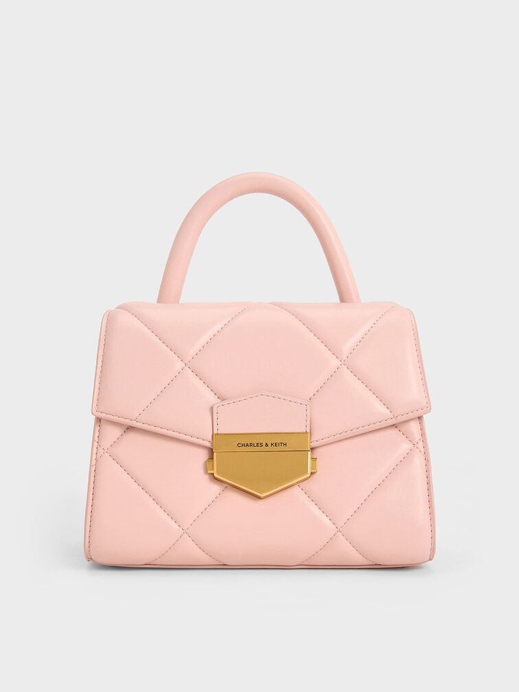 Vertigo Quilted Trapeze Top Handle Bag, Pink, hi-res