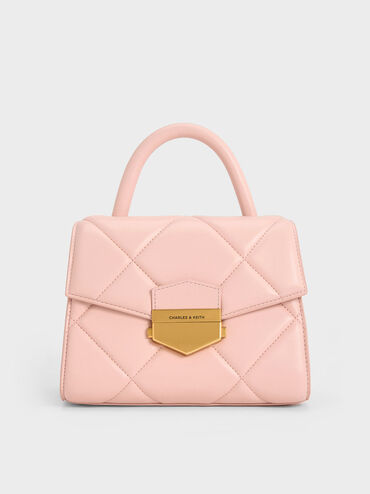 Vertigo Quilted Trapeze Top Handle Bag, Pink, hi-res