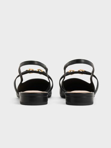 Trifina Metallic-Accent Pointed-Toe Slingback Flats, Black, hi-res