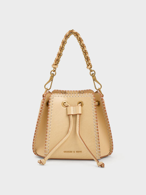 Circe Stitch-Trim Bucket Bag, Beige, hi-res