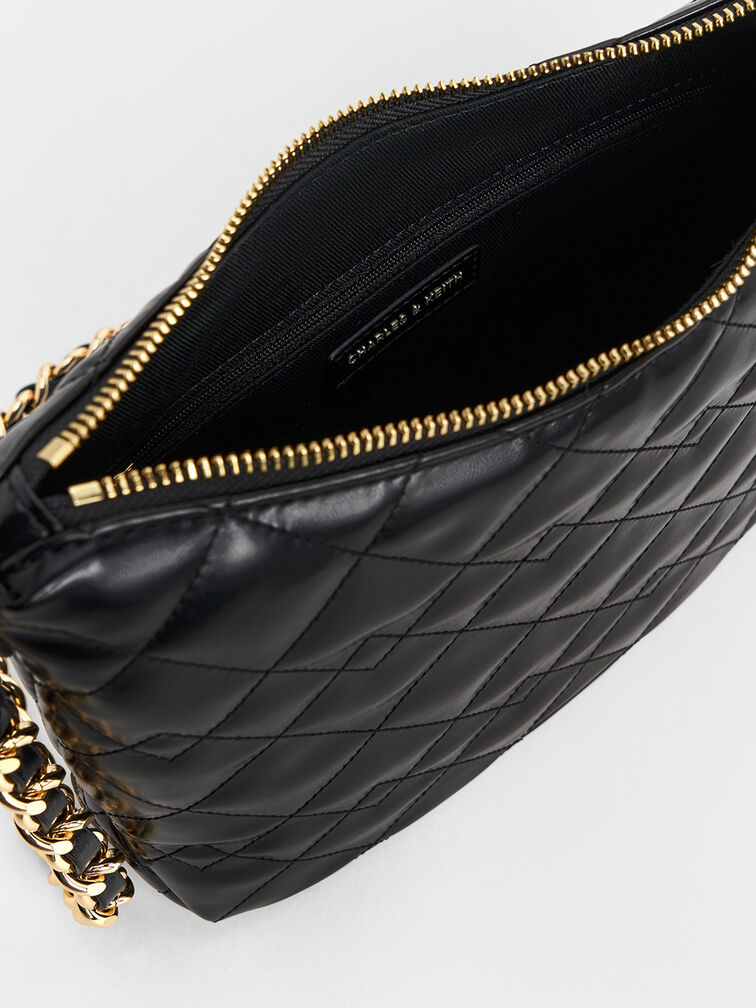 Duo Quilted Slouchy Hobo Bag, Black, hi-res