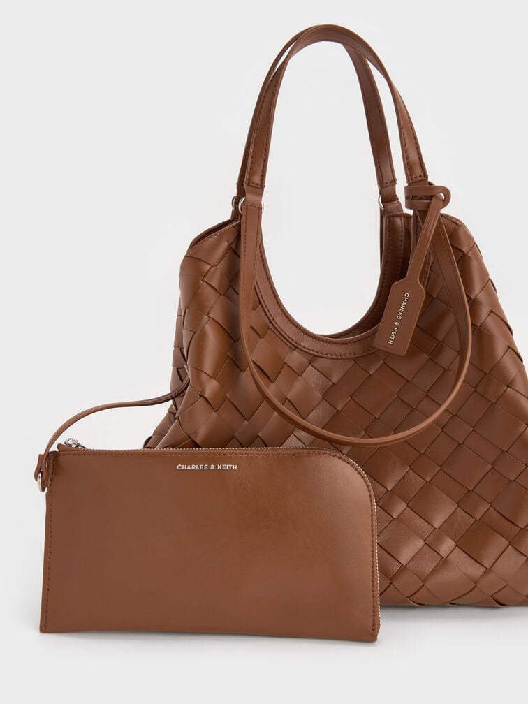 Ivette Woven Tote Bag, Chocolate, hi-res