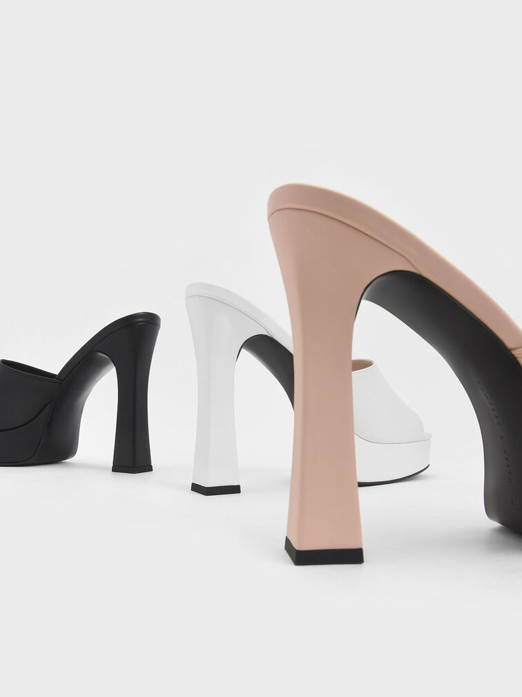 Platform Block Heel Mules, Black, hi-res