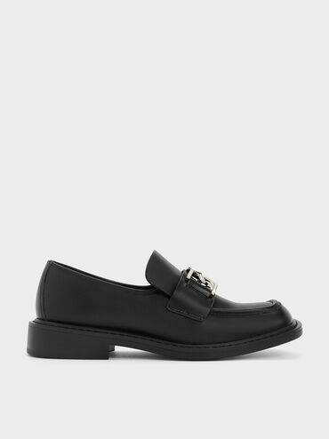 Gabine Leather Loafers, Black, hi-res