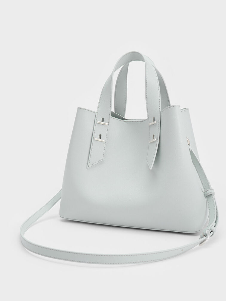 Double Handle Hobo Bag, Light Grey, hi-res