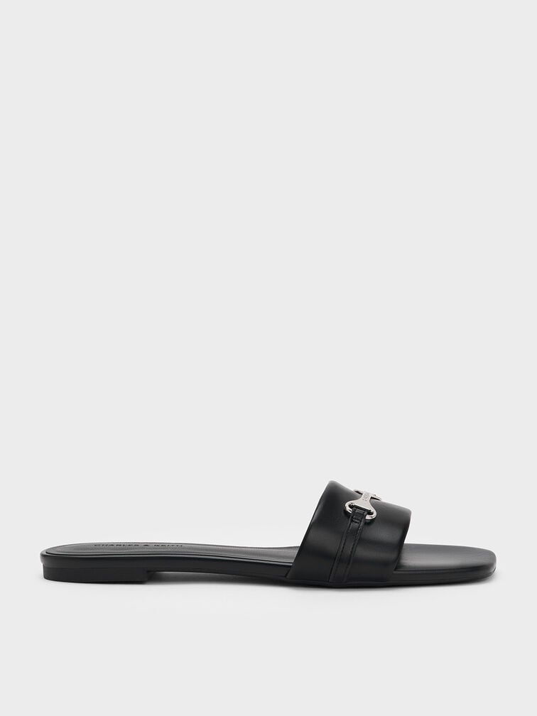 Leslie Slide Sandals, Black, hi-res