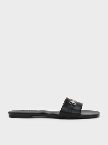 Leslie Slide Sandals, Black, hi-res