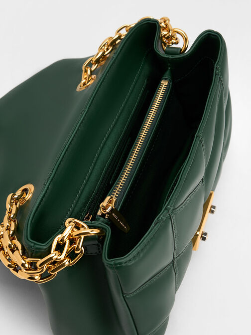 Eudora Chevron Trapeze Bag, Dark Green, hi-res