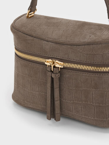 Pansy Croc-Effect Vanity Bag, Stone Grey, hi-res