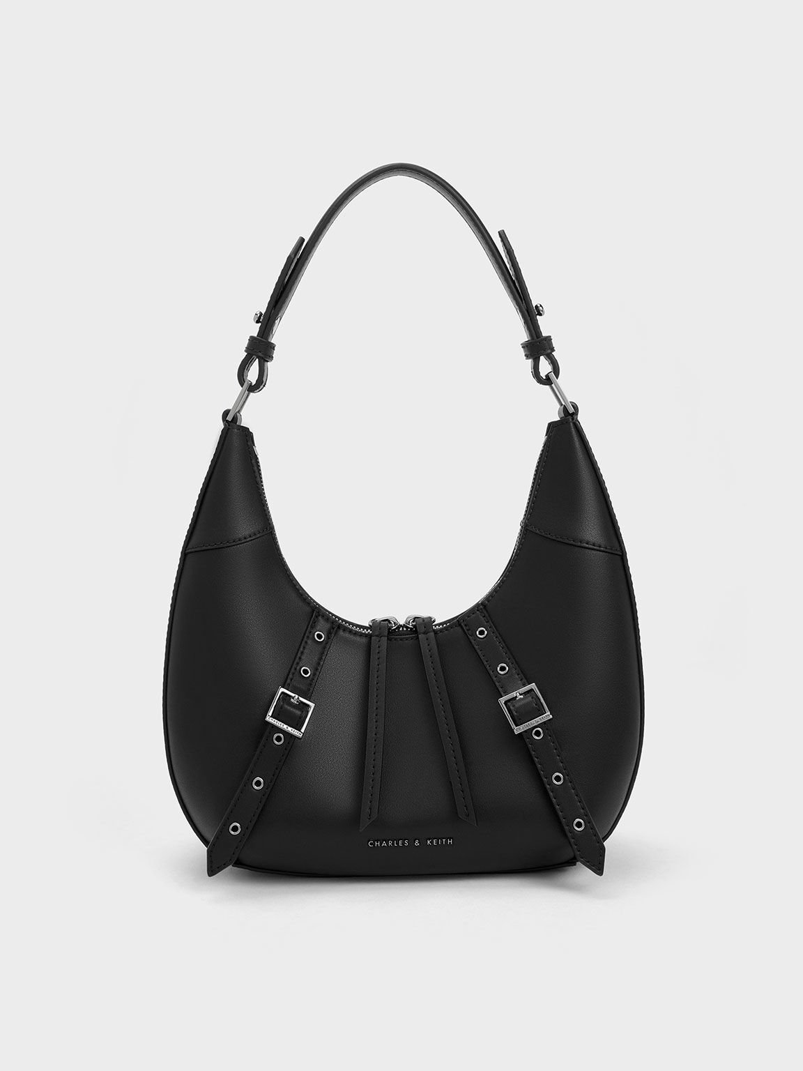 Noir Grommet Crescent Hobo Bag CHARLES KEITH IN