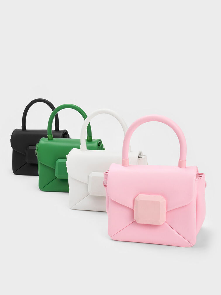 Geometric Push-Lock Top Handle Bag, Light Pink, hi-res