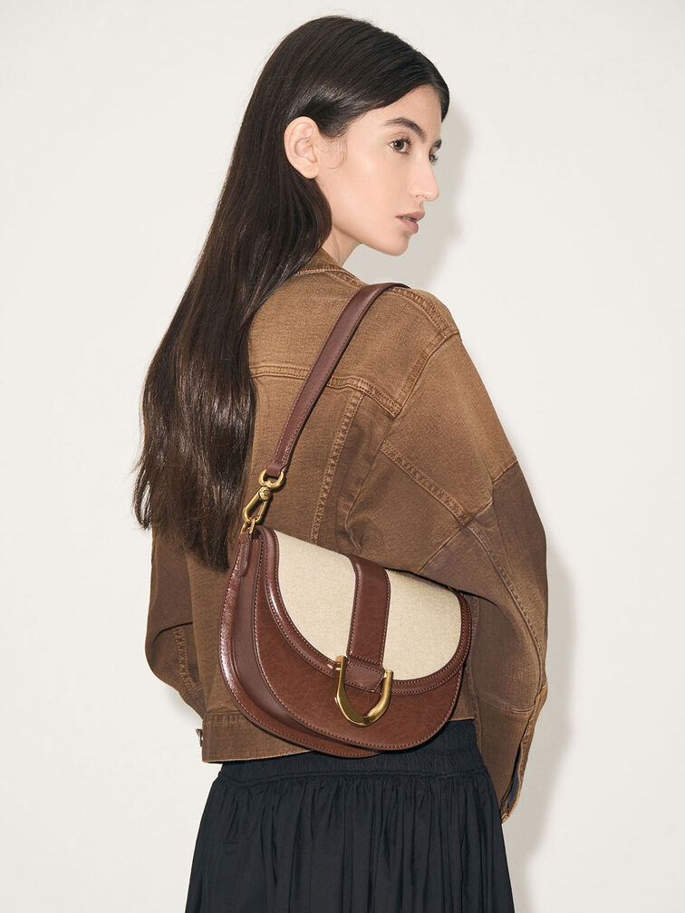 Gabine Two-Tone Saddle Bag, Chocolate, hi-res