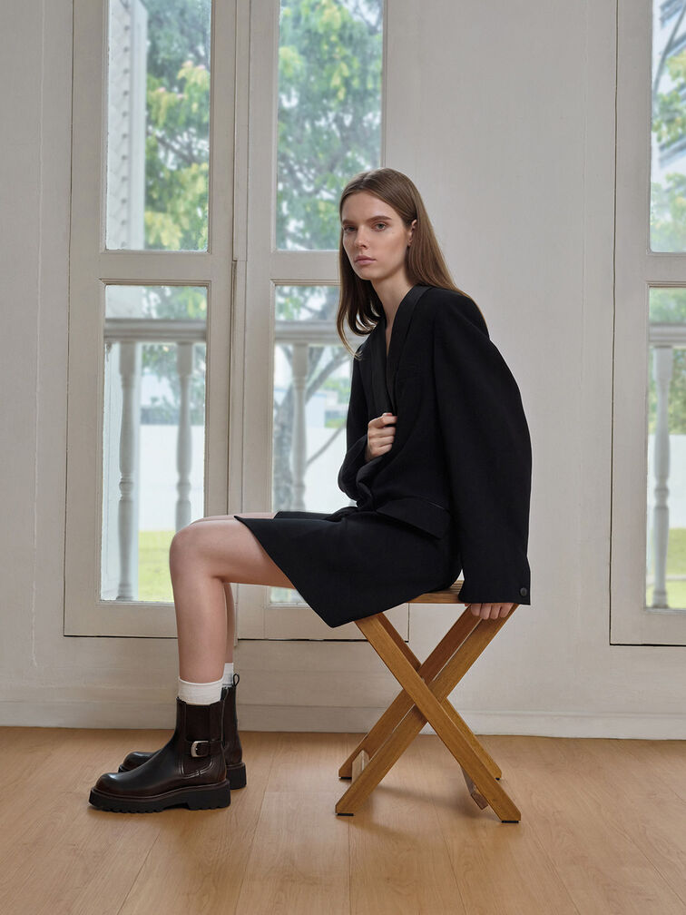 Side-Buckle Ridged-Sole Chelsea Boots, Dark Brown, hi-res