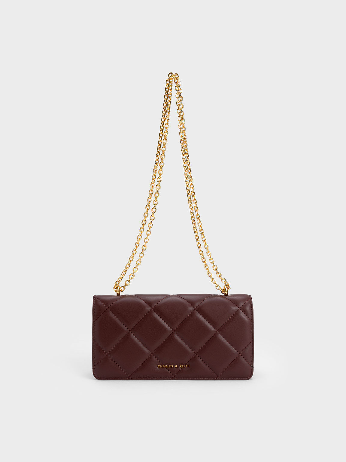 Dark Chocolate Paffuto Chain Handle Quilted Long Wallet CHARLES