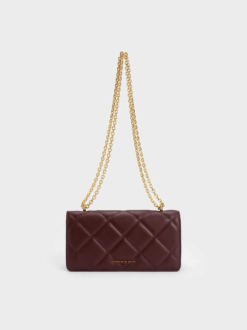 Paffuto Chain Handle Quilted Long Wallet, Dark Chocolate, hi-res