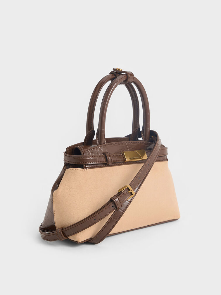 Aurelia Croc-Effect & Faux Suede Metallic-Accent Elongated Tote, Multi, hi-res
