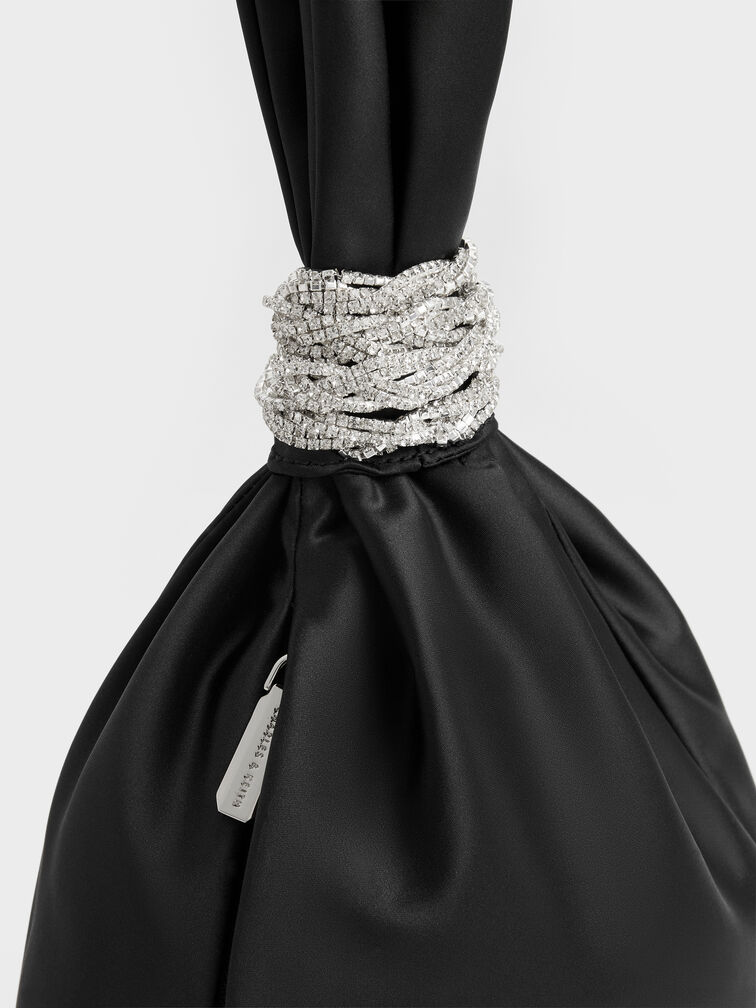 Judie Satin Crystal Wraparound-Chain Clutch, Noir, hi-res