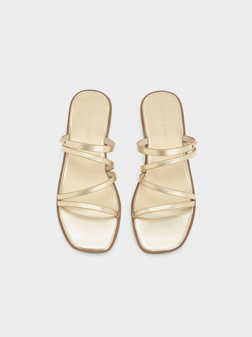 Lliana Metallic Strappy Slide Sandals, Gold, hi-res