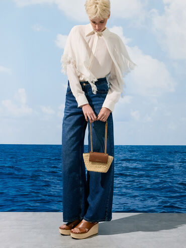 Shalia Raffia Chain-Strap Crossbody Bag, Natural Raffia, hi-res