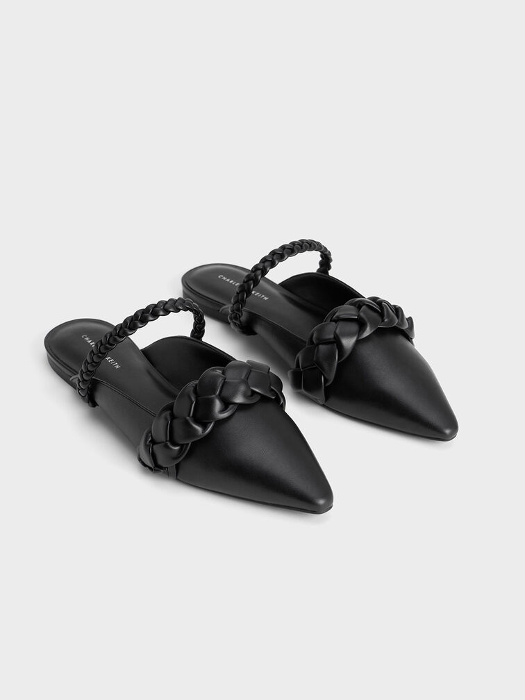 Braided Flat Mules, Black, hi-res