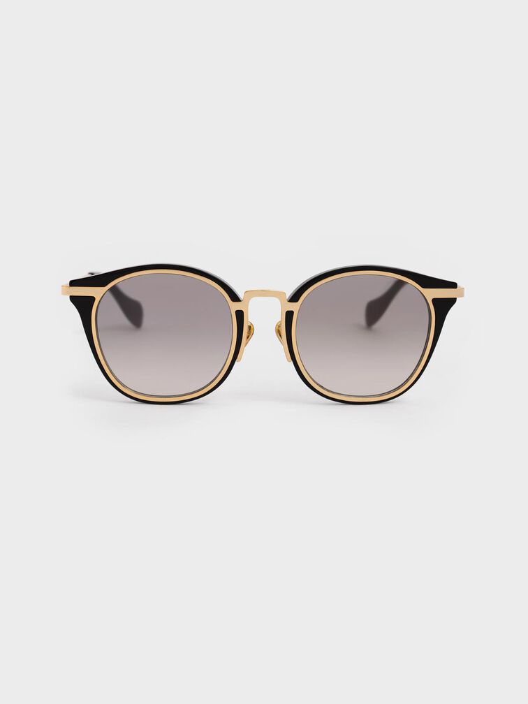 Recycled Acetate Cat-Eye Sunglasses, Black, hi-res