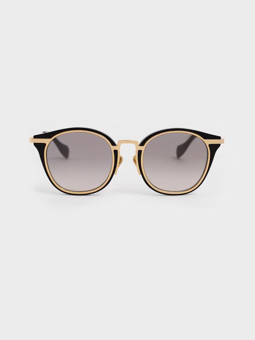 Recycled Acetate Cat-Eye Sunglasses, Black, hi-res
