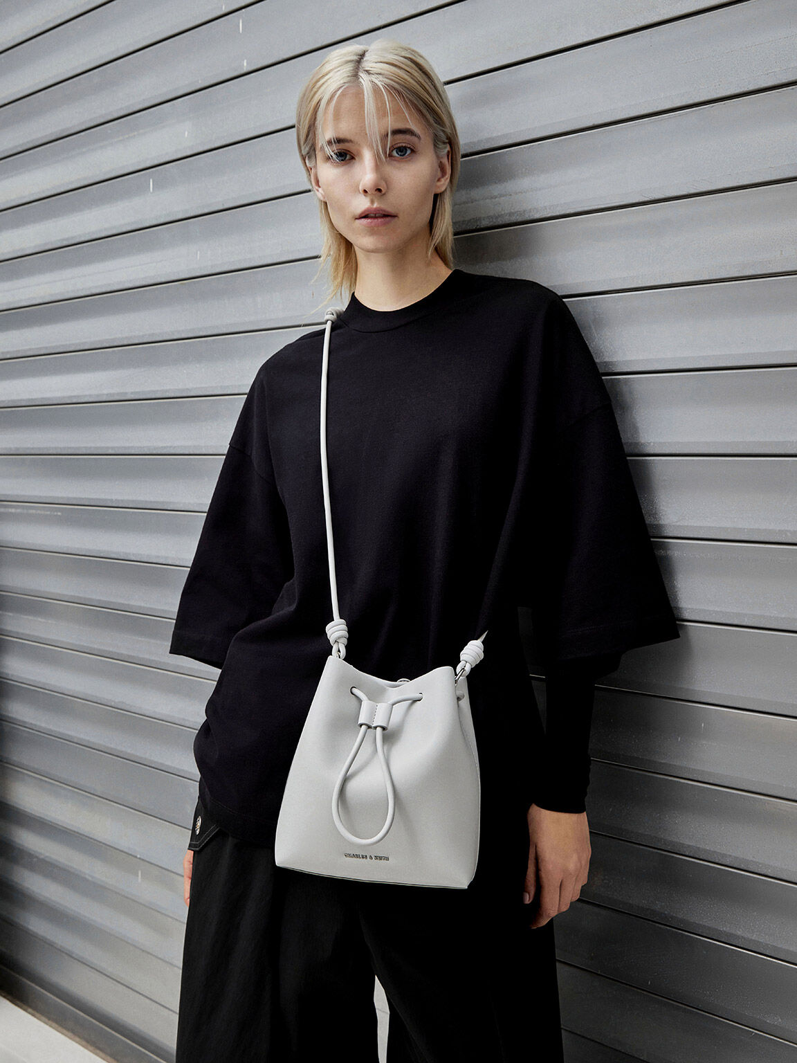 Grey bucket bag online