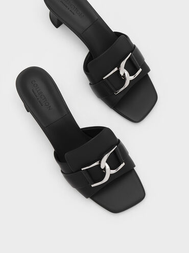 Gabine Leather Block Heel Mules, Black, hi-res