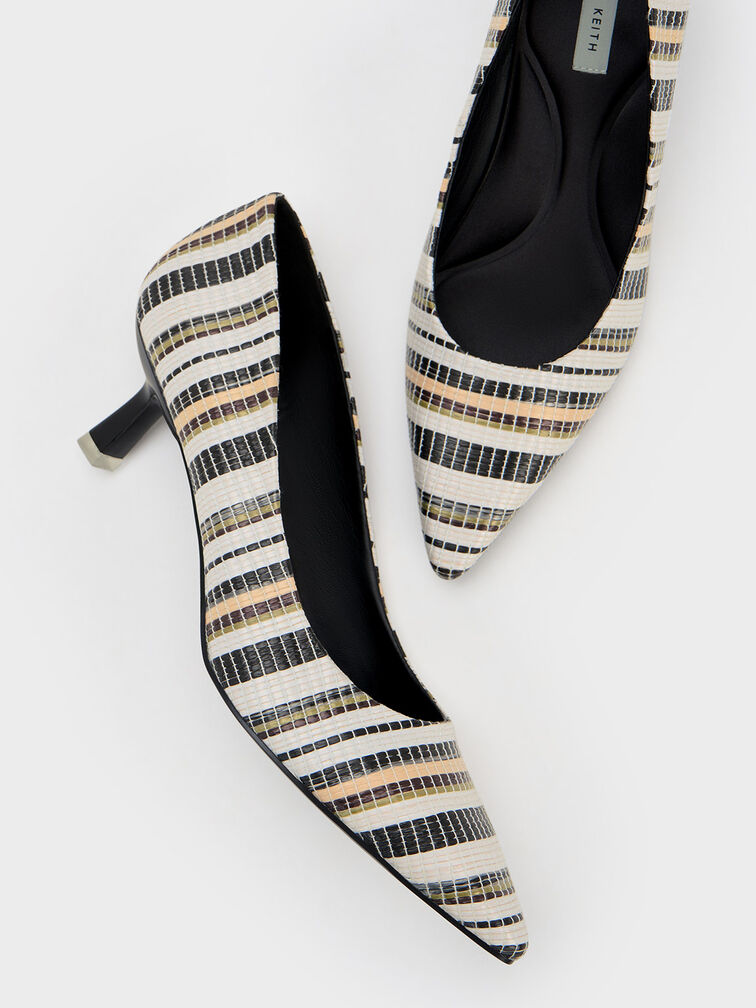 Emmy Spool Heel Striped Pumps, Multi, hi-res