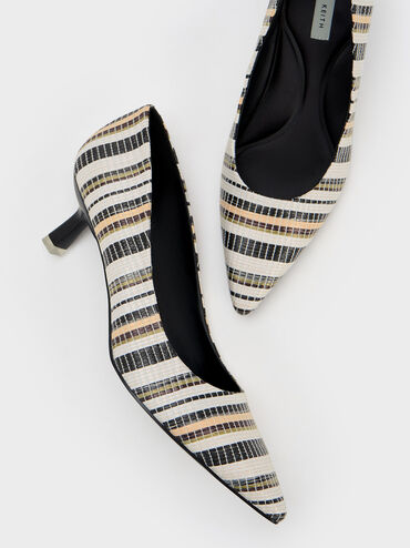 Emmy Spool Heel Striped Pumps, Multi, hi-res