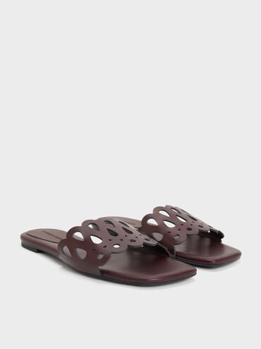 Cut-Out Slide Sandals, Maroon, hi-res