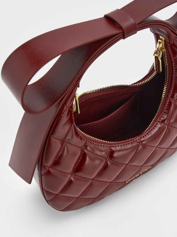 Janie Quilted Bow-Handle Bag, Burgundy, hi-res
