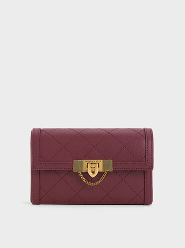 Tallulah Quilted Push-Lock Clutch, Burgundy, hi-res