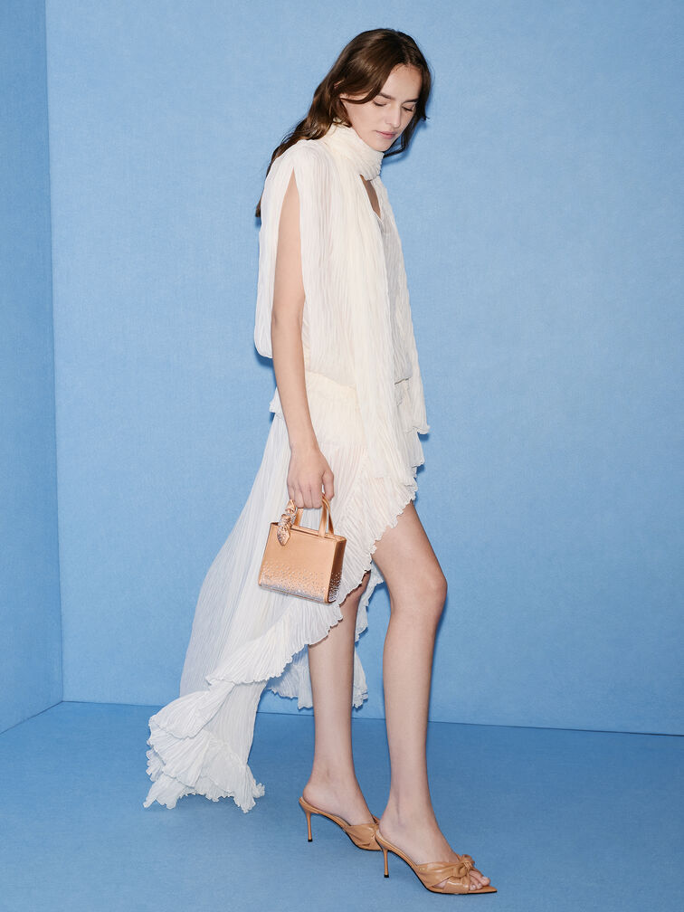 Mini Albany Leather & Satin Crystal-Embellished Knot-Bow Bag, Nude, hi-res